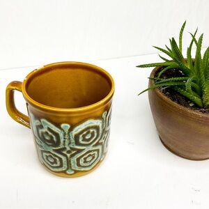 Vintage C&E England Mug Brown Blue Geometric Stoneware
